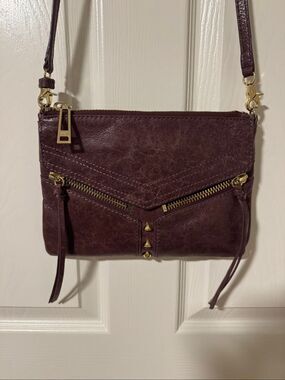 Botkier Trigger Plum Leather Crossbody Bag with Gold Zippers